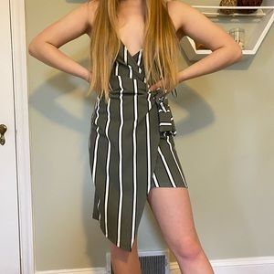 Striped green wrap dress dress